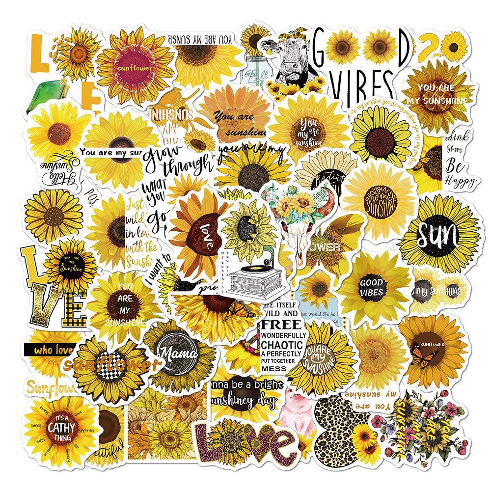 50 New Styles of Fresh Sunflower Graffiti Stickers Suitcase Guitar Skateboard Waterproof Stickers Without Glue