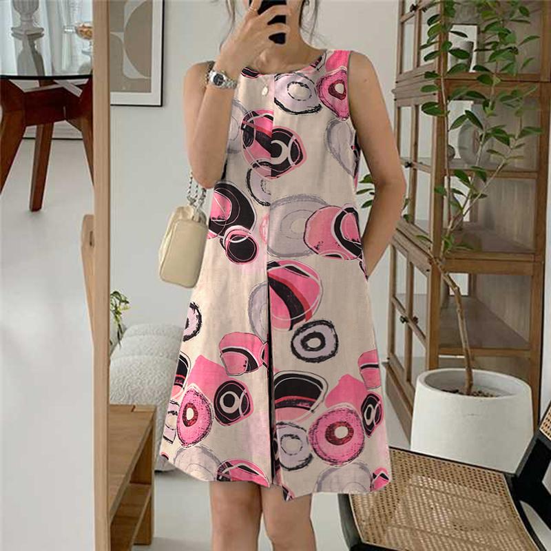 

ZANZEA Women Summer Casual Round Neck Sleeveless Print Dress 2XL