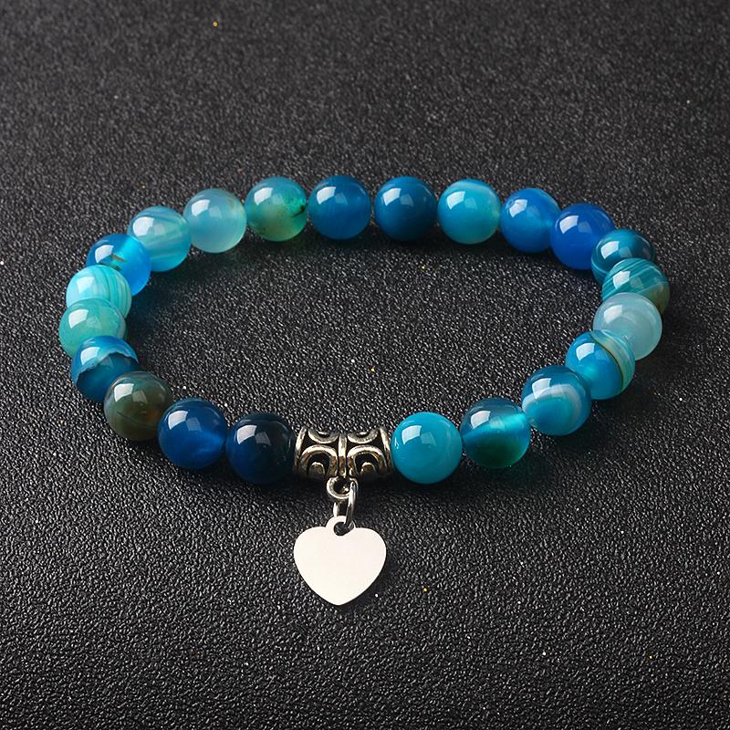 Original Amethyst Heart Charm Bracelets Women 316L Stainless Steel Pendant Bracelets Nature Stone Beaded Couple Jewelry Pulsera