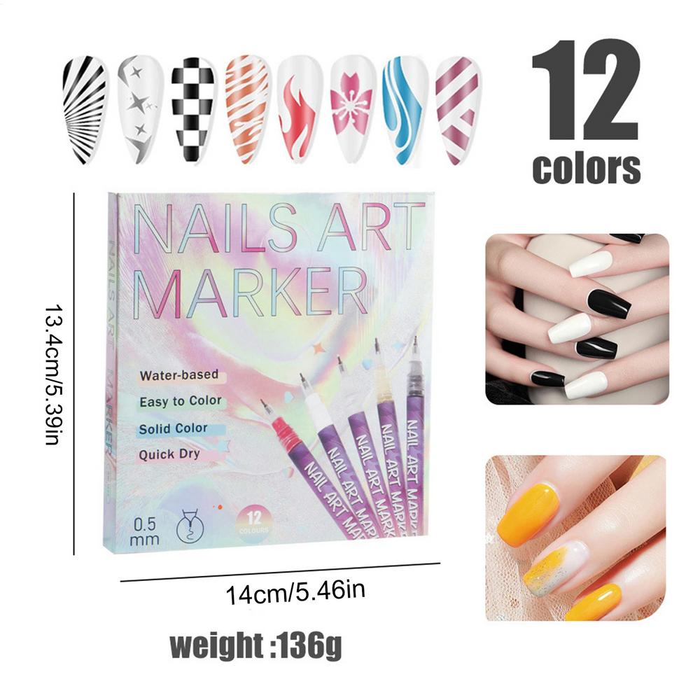 

12Pcs/Set Colourful Waterproof Nail Graffiti Pen DIY 3D Nail Drawing Pen Abstract Line Manicure Tool Painting Liner