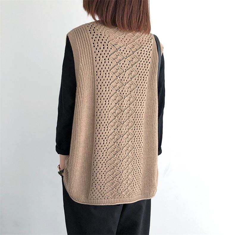 Knitted Vest Women's Vest Thin Loose Large Size Hollow Sleeveless Outer V-neck Waistcoat Retro Pullover Vest Women  Autumn Winter