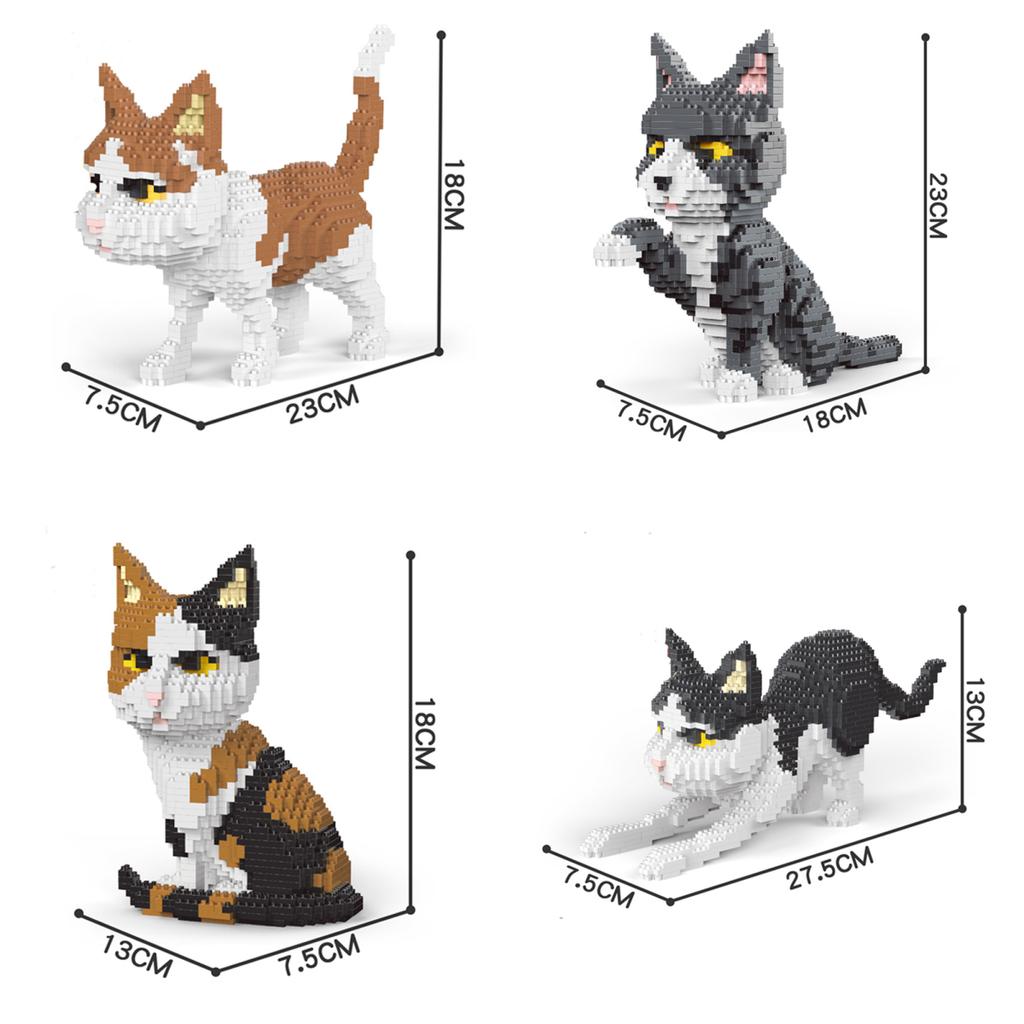 Variety of Pet Cat Models Building Blocks Toy:Captivating Cat Expressions, Fun Orange & Cow Patterns, Kid-Friendly, Unique Gift