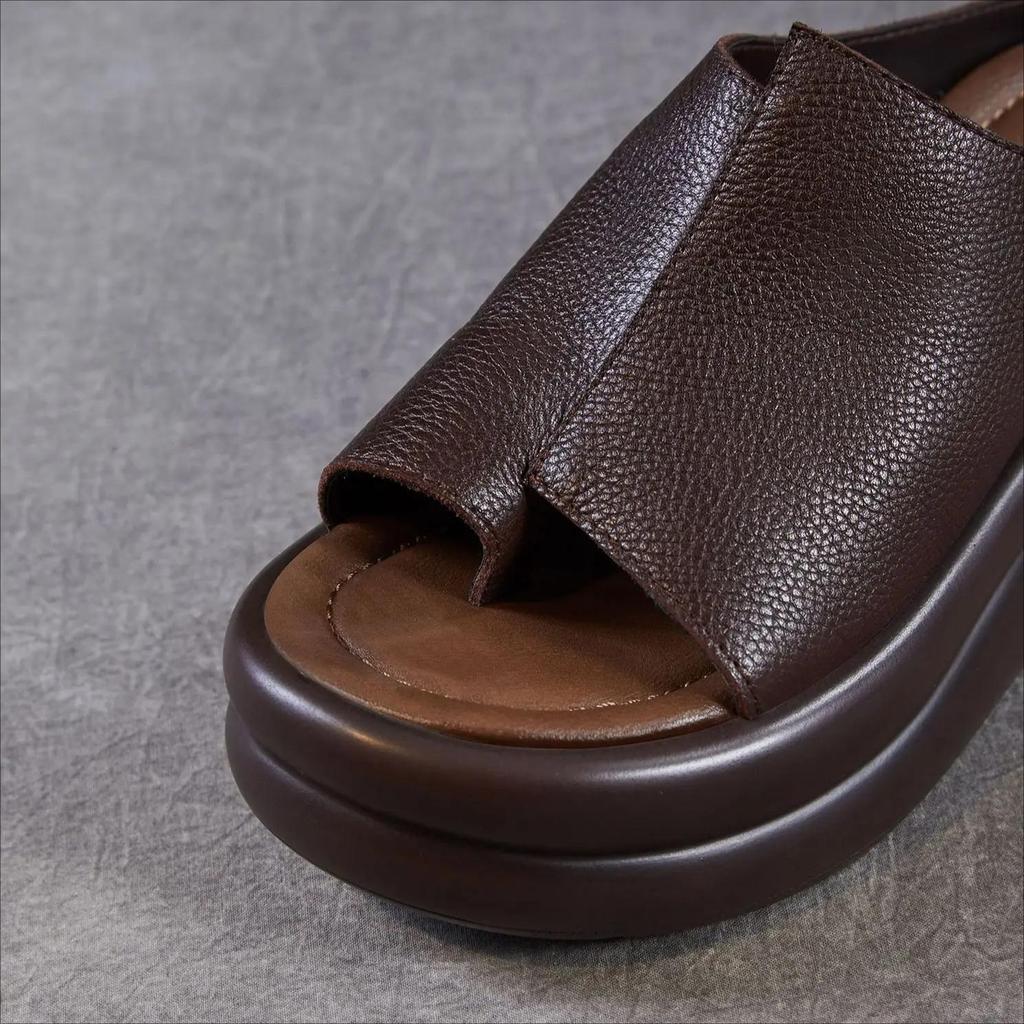 Johnature Ciabatte Zeppa Donna Suola Spessa Vera Pelle Comode Retro Sandali da Esterno