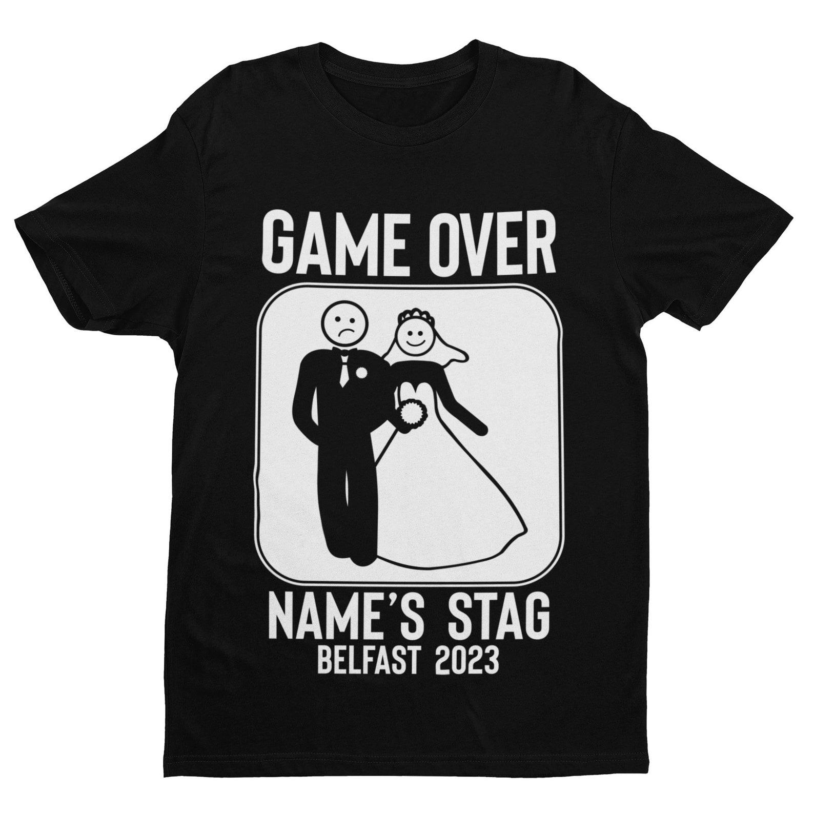 Personalized Stag Do T-Shirt: Game Over Groom Party Tee 3XL