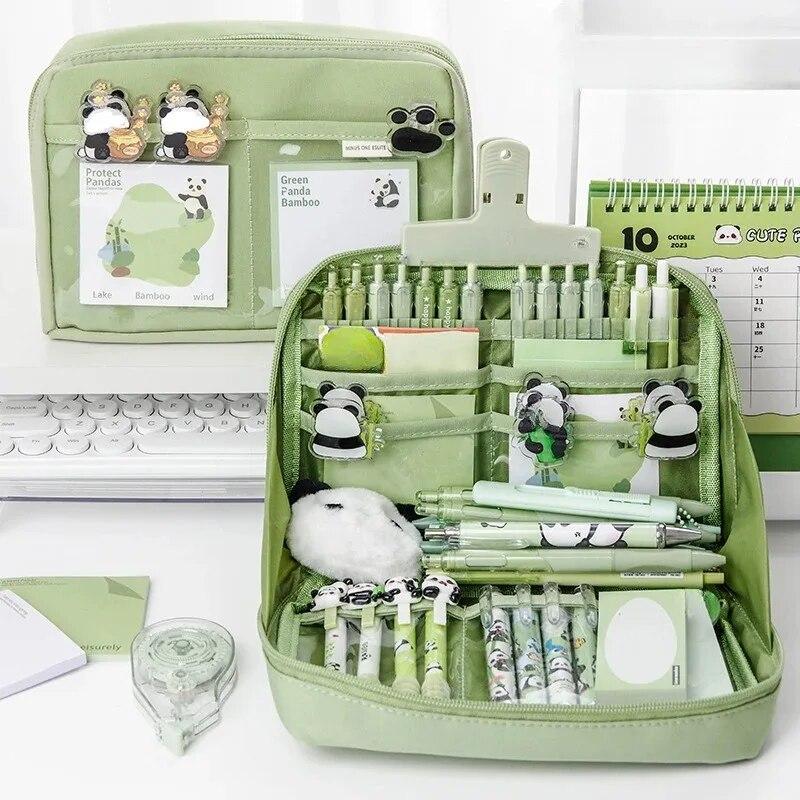 

12-слойная грязеотталкивающая сумка-карандаш большой емкости с пандой, эстетическая школьная коробка, чехол для канцелярских принадлежностей, пенал на молнии, школьные принадлежности CHINA зелёный
