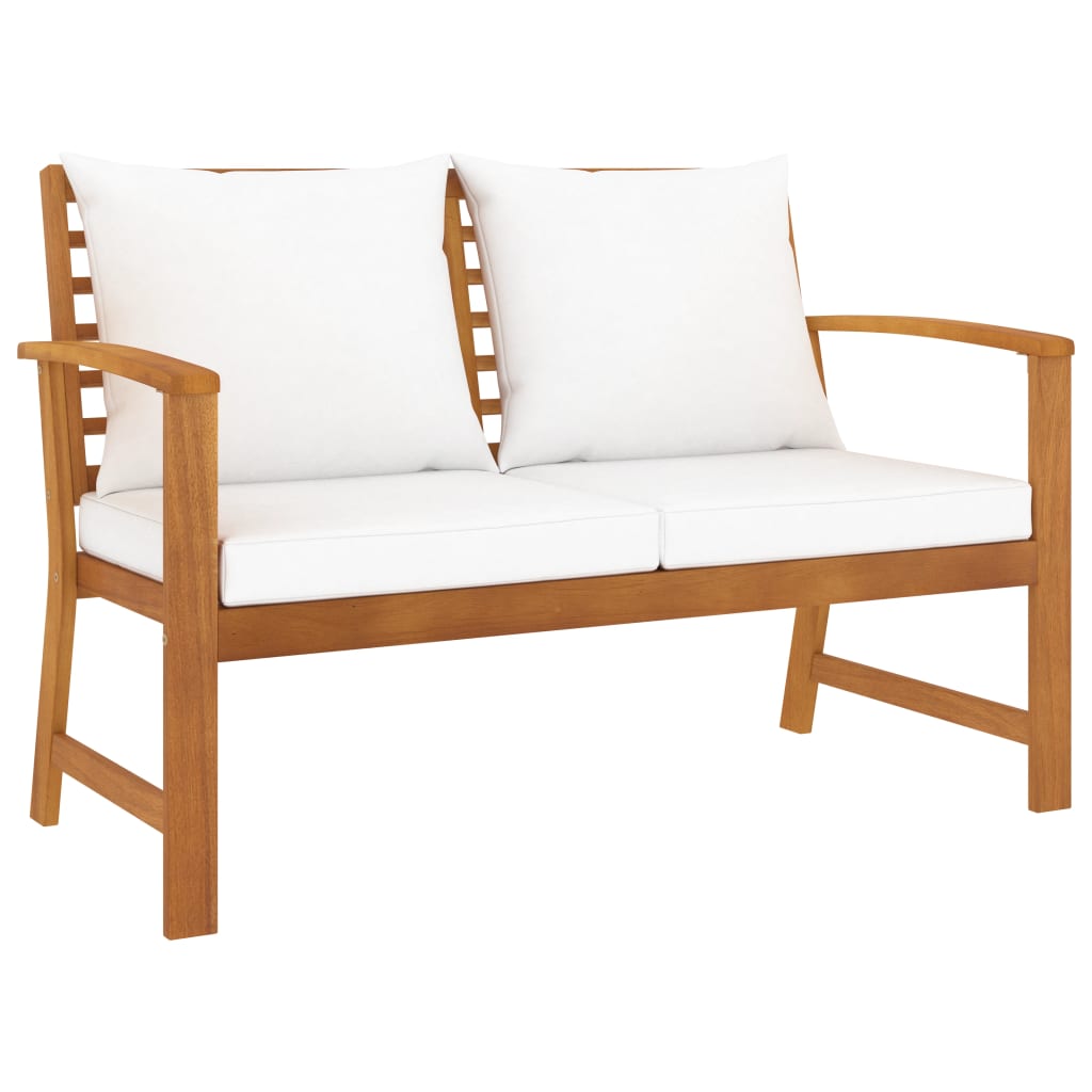 120 Cm Garden Bench with Cream Colored Cushions Solid Acacia Wood