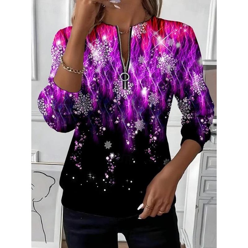 Damen T-Shirt,3D-Druck,V-Ausschnitt,Langarm,Lässig,Leichtes Oberteil,Halloween,Hip Hop ,Große Größe,Mode