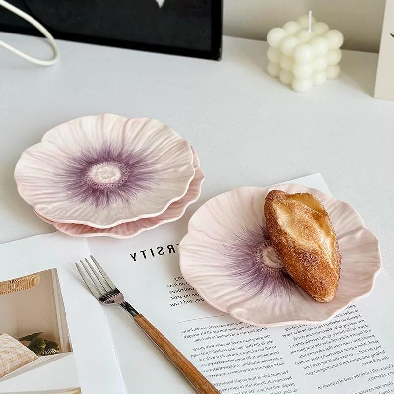 BRFlower-shaped Plate Porcelain Plate Fruit Platter Dessert Tray Colored Daisies Dinner Plates Dishes Sushi Dish RestaurantEY