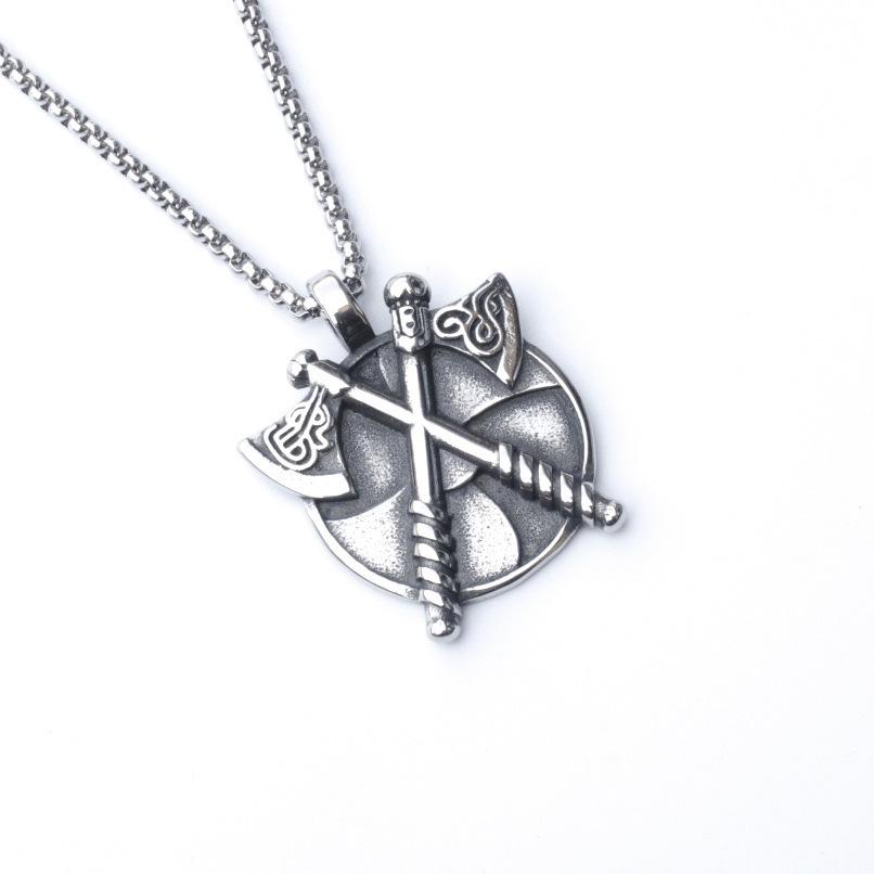 Nordic Viking Double Axe Titanium Steel Necklace Trendy Pendant Accessories