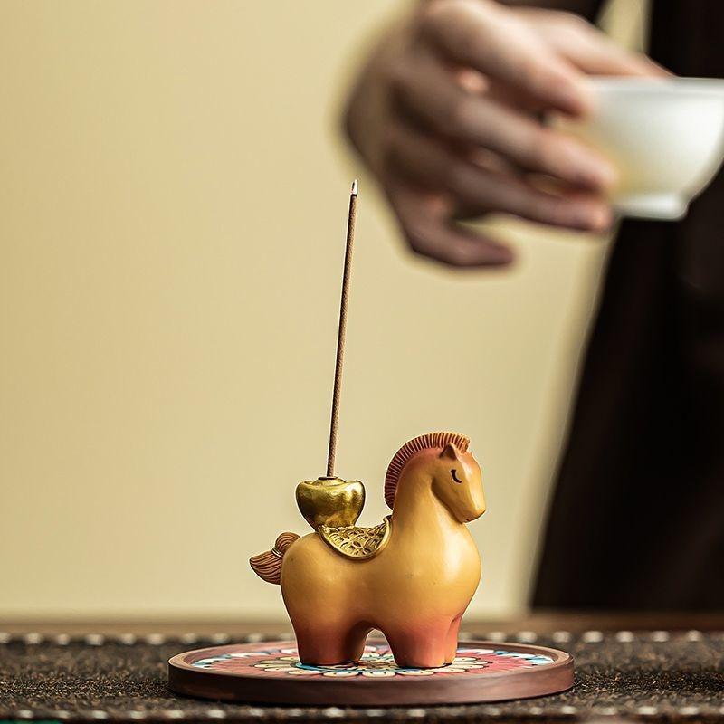 1pc Horse Lucky Incense Burner, Chinese Incense Burner, Home Indoor Tea Table, Desktop Decoration Gift