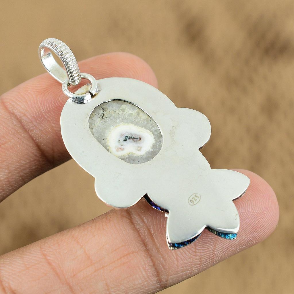 925 Sterling Silver Natural Solar Moss Opal Mother Flower Unique Pendant Jewelry