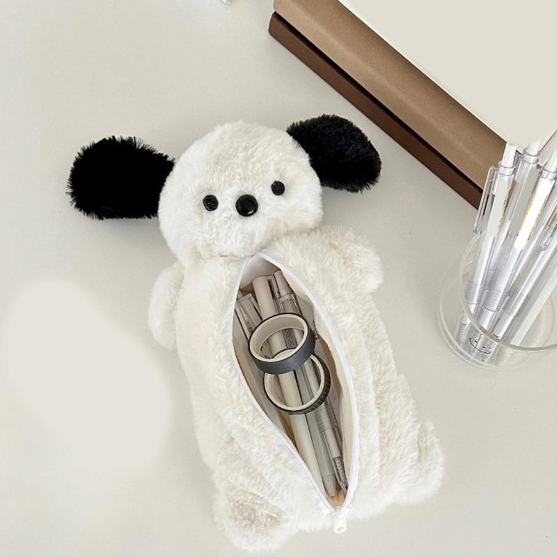 Comfortable Plush Dog Pencil Bag With Example Storage Space Simple Substance Immediate Ending Perfect For Classroom Office Travel Use
