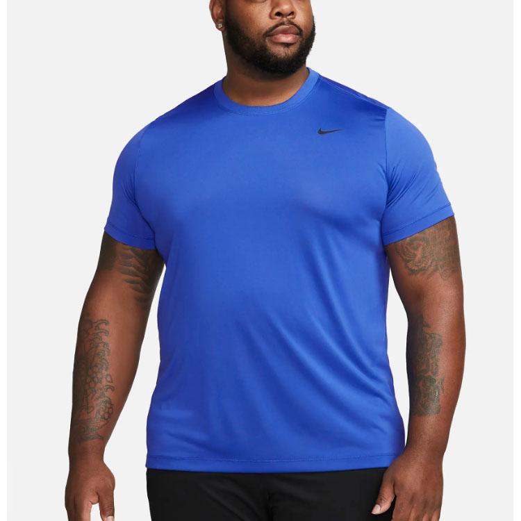 Nike Solid Color Brand Logo Round Neck Short Sleeve T-Shirt Men Tops Royal-Blue DX0989-480