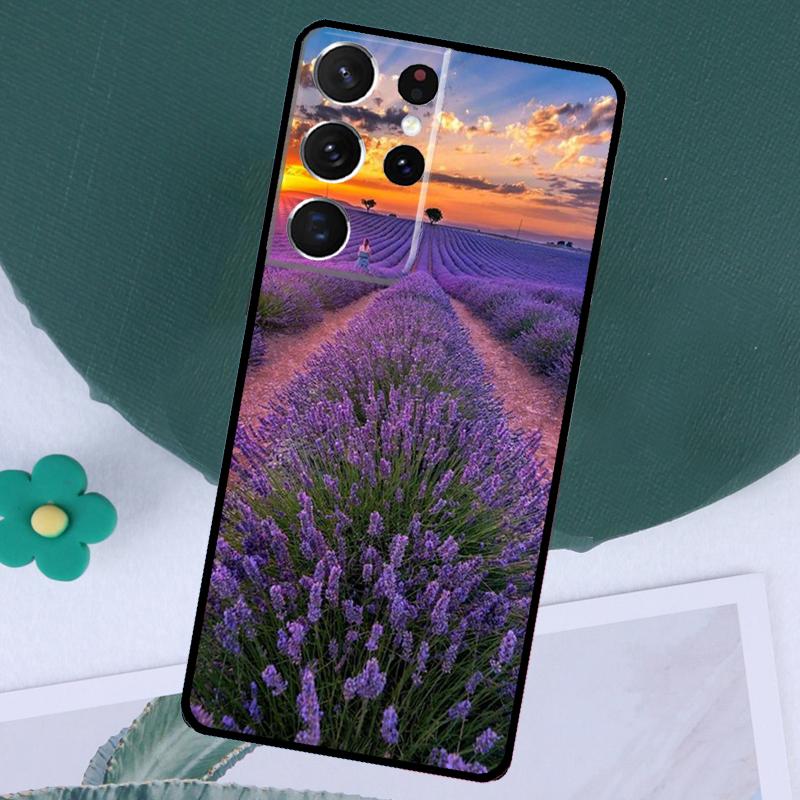 Purple Flowers Lavender Case For Samsung Galaxy S24 Ultra S23 S22 S21 Plus Note 10 Note 20 S9 S10 S20 S21 FE Cover