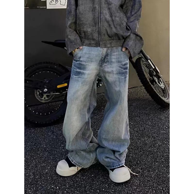 Джинсы клеш JYL для мужчин Американский винтаж Стирка Bootcut Летние Новые Свободные Джинсовые Брюки M янтарь