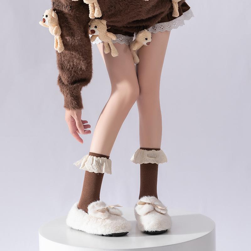 Female Spring and Autumn Lovely Bow Lace In Cylinder Stack Stack Socks