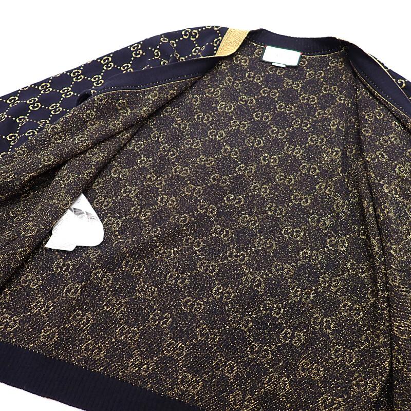 Gucci 529193_X9W83_4921 M Cardigan Navy/gold Cotton Mens