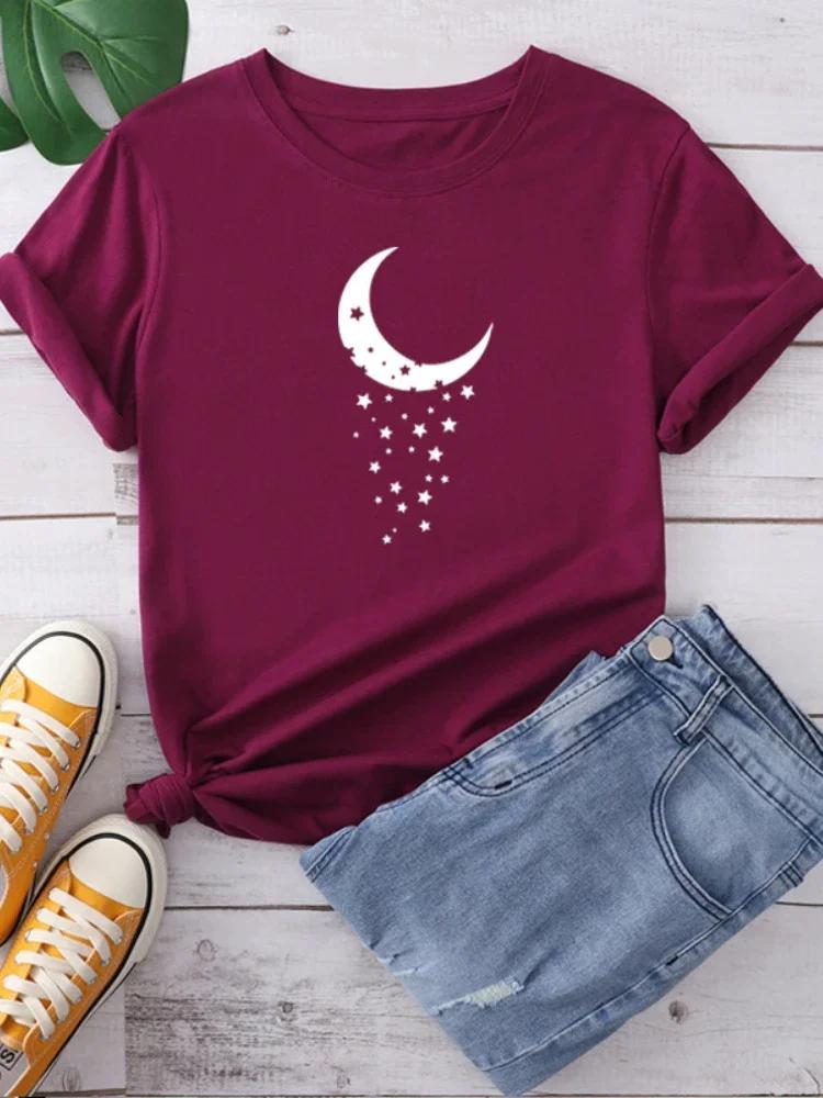 White Moon Print Women T Shirt Short Sleeve O Neck Loose Women Tshirt Ladies Fashion Tee Shirt Tops Clothes Camisetas Mujer