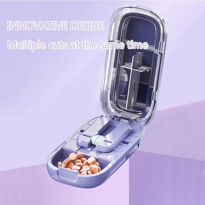 Verstellbarer Viertel-PillenSchneider mit Aufbewahrungsbox Tragbar Präziser Staubdichter Medikamenten-Tabletten-Teiler Medizin-Pillen-Teiler Organizer