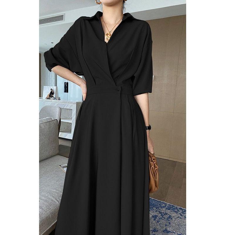 

Plus Size Olive Green Plus Size Ladies below the Knee Long Sleeve Shirt Black [short sleeve]] 5XL