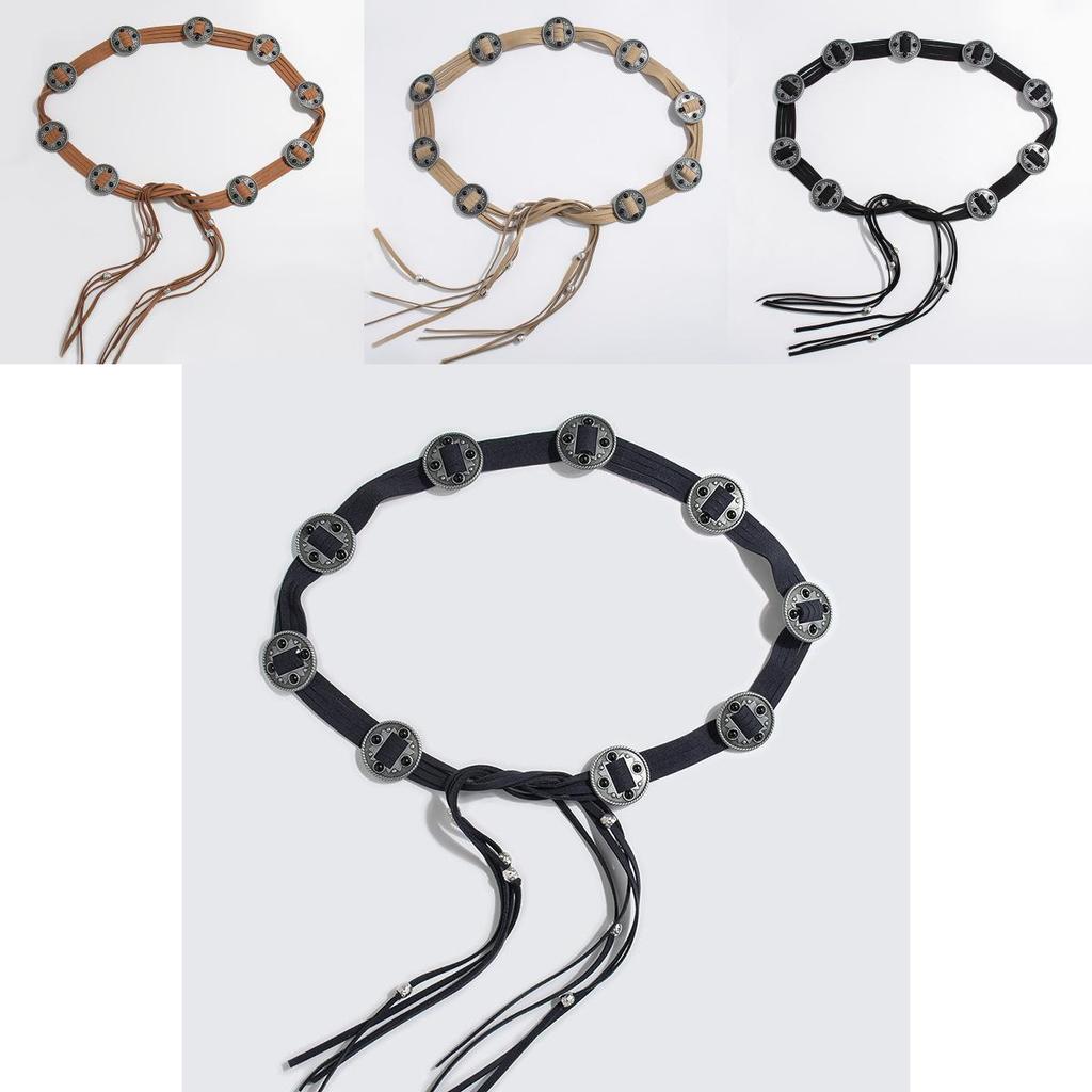 Western Style Faux Leather Belt With Auto Buckle And Geometric Embellishments For Women