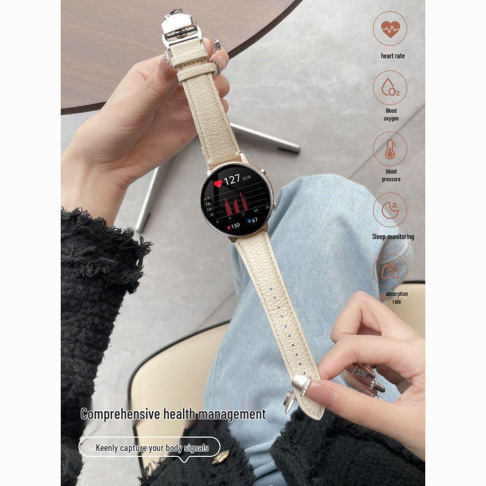 Women's Multifunctional Smartwatch with Offline Payment, Genuine Leather Strap, Bluetooth Call, Sports Features - Model CY700