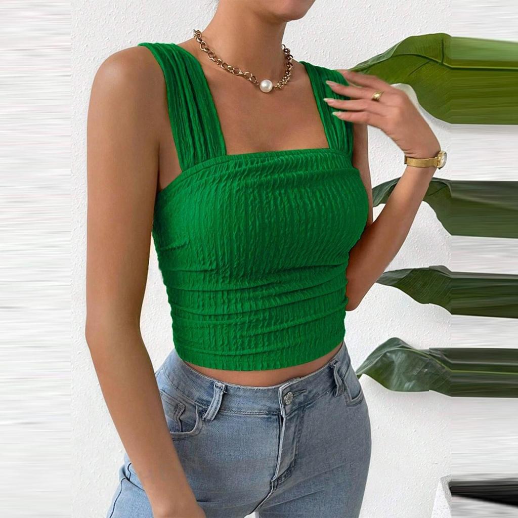 Modisches Tanktop für Damen, einfarbig, ärmellos, offener Nabel, quadratischer Ausschnitt, Schultergurt