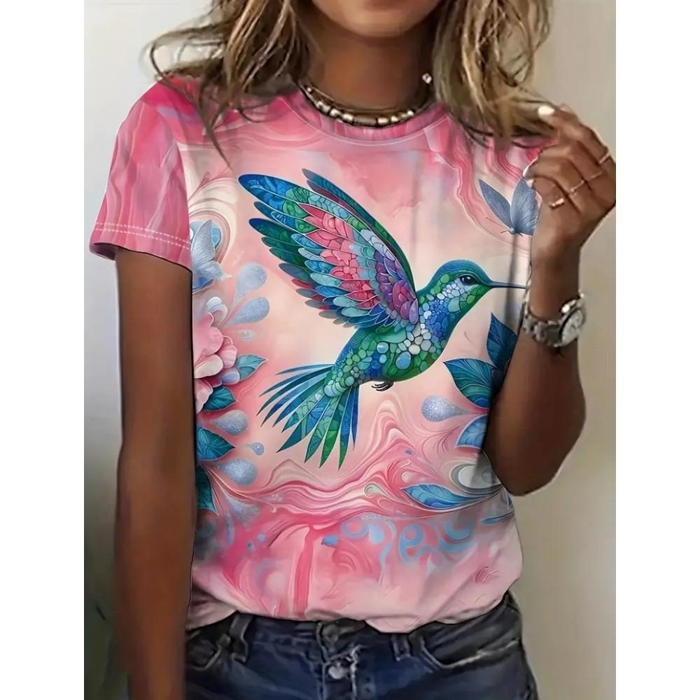 

Цветной Животный Птичий 3D Принт Женский Повседневный О-образный Вырез Короткий Рукав Харадзюку Уличная Одежда Y2k Топы 3XL