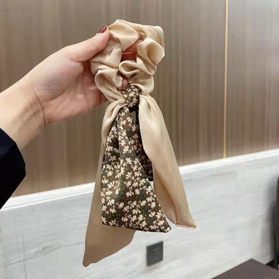 Hair Tie Floral Print Bowknot Ribbon Hair Rope Easy to Wear Bun Half-Tied Hairstyles Ponytail Holder Hair Accessory