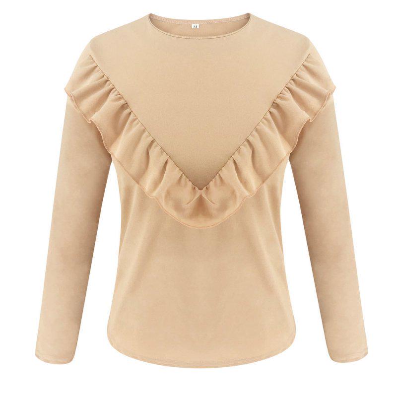 Elegant Blouses Long Sleeve Women Lady Office Work Ruffles Oneck Khaki Shirts Tops White Black Autumn Winter Blusas
