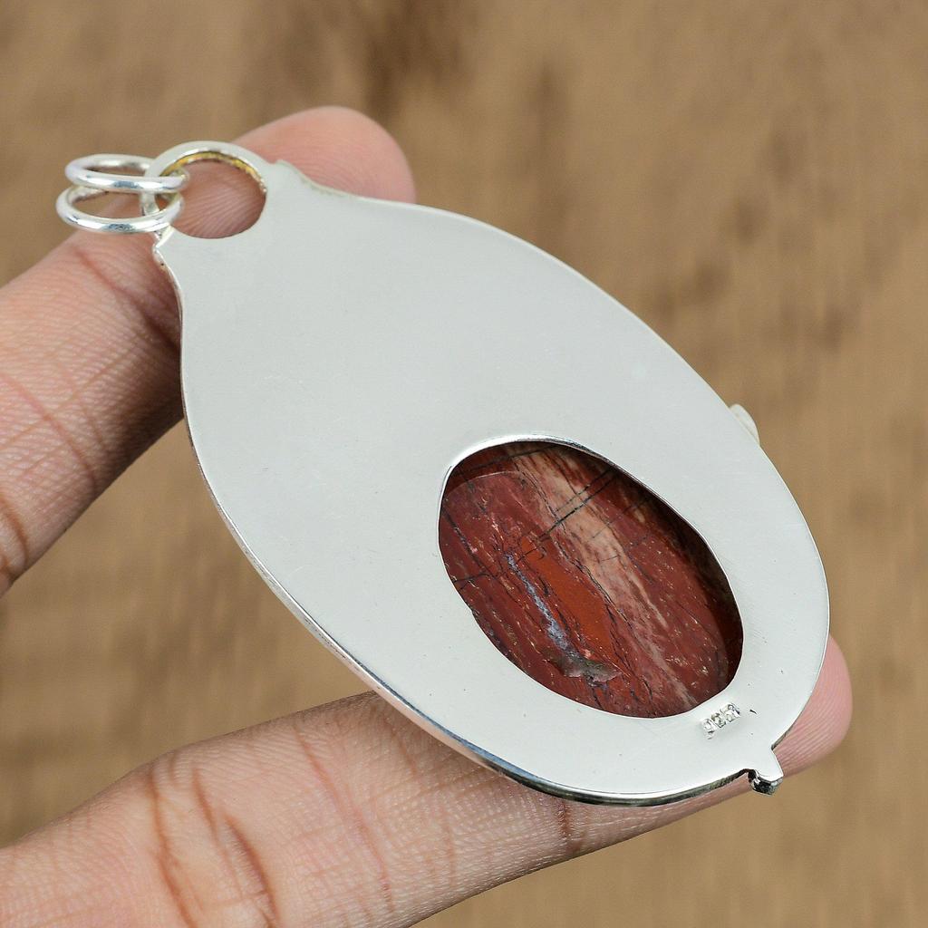 Mothers Day Deal Natural Red Snakeskin Jasper 925 Silver Engagement Wife Pendant