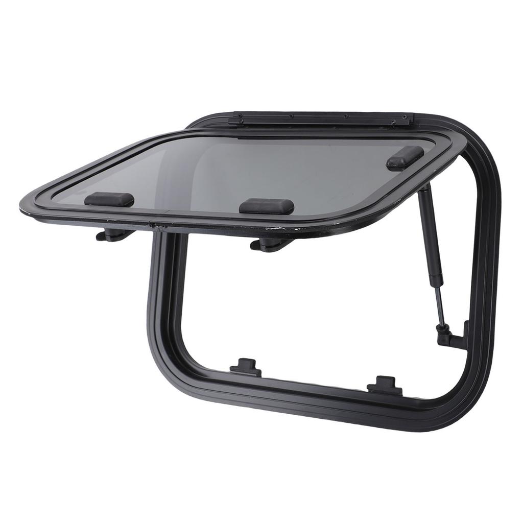 16x12in RV Window Black Tempered Glass Sunproof Motorhome Exit Window with Support Rod and Screen for Trailer Van Truck