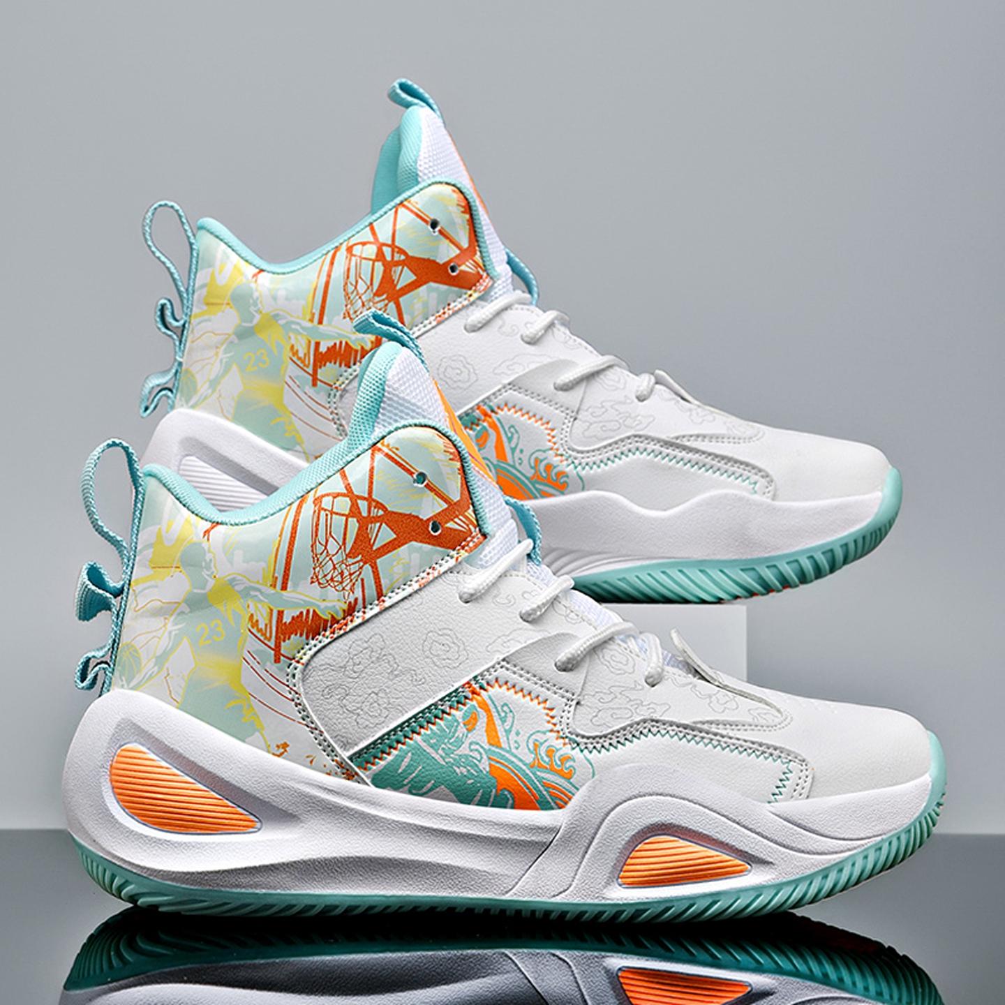 

High Top Sports Shoes Boys Adults Middle School Students Teenagers Leather Surface Waterproof Anti Slip Professional Basketball Sneakers 35