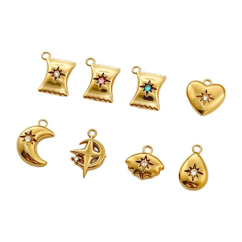 Gold Retention Micro-inlaid Diamond Charm Pendants: Star, Moon, Heart & Water Drop Designs