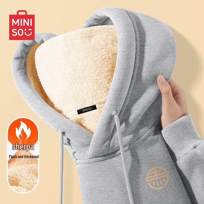 MINISO Men's Festive Fleece-Lined Lamb Wool Hooded Sweatshirt