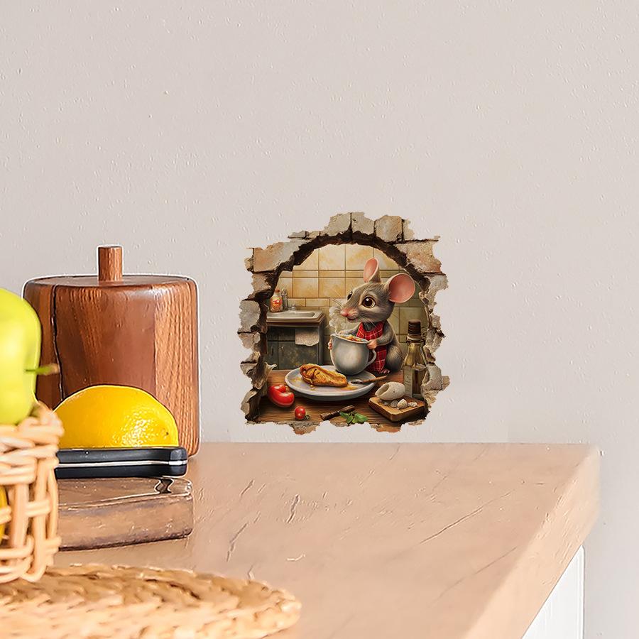 Three-dimensional Wall-breaking Rat Kitchen Wall Stickers for Kitchen Wall Decoration