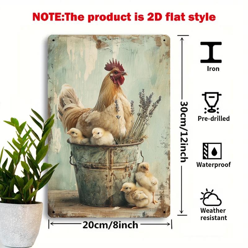 Vintage Chicken  Chicks Metal Sign  x Inch Rustic Farmhouse Wall Art WeatherResistant Iron Decor for Ranch Garden Patio 20x30cm（7.8x11.8inch）