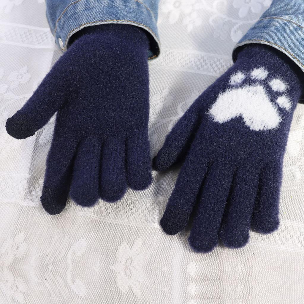 Winter Cat Paw Gloves Warm Mittens Fashion Mobile Phone Touchscreen Knitted Gloves Thick Women Soft Fluffy Full Fingers Gloves