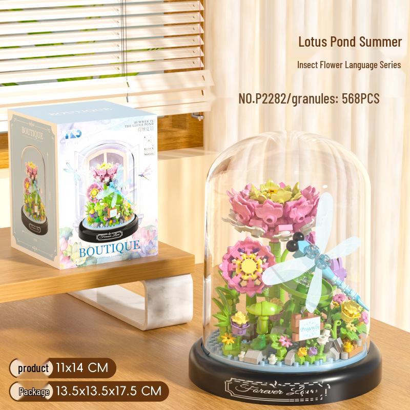 Yu Gao Insect & Hibiscus Rose Building Block Flowers - Compatible with Lego, Assembled Ornament Toys