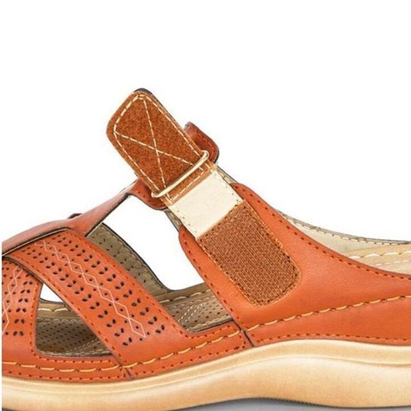 Beställ en storlek upp, sommar Kvinnor Premium Ortopediska Sandaler med öppen tå Kvinnliga Tofflor Spänne Rem Vintage Anti-halk Andas Tofflor Plus Size Sandaler