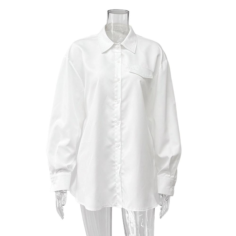 Autumn European and American Design Series Waist Workplace Office Striped Lace-Up Lapel Shirt Top S белый