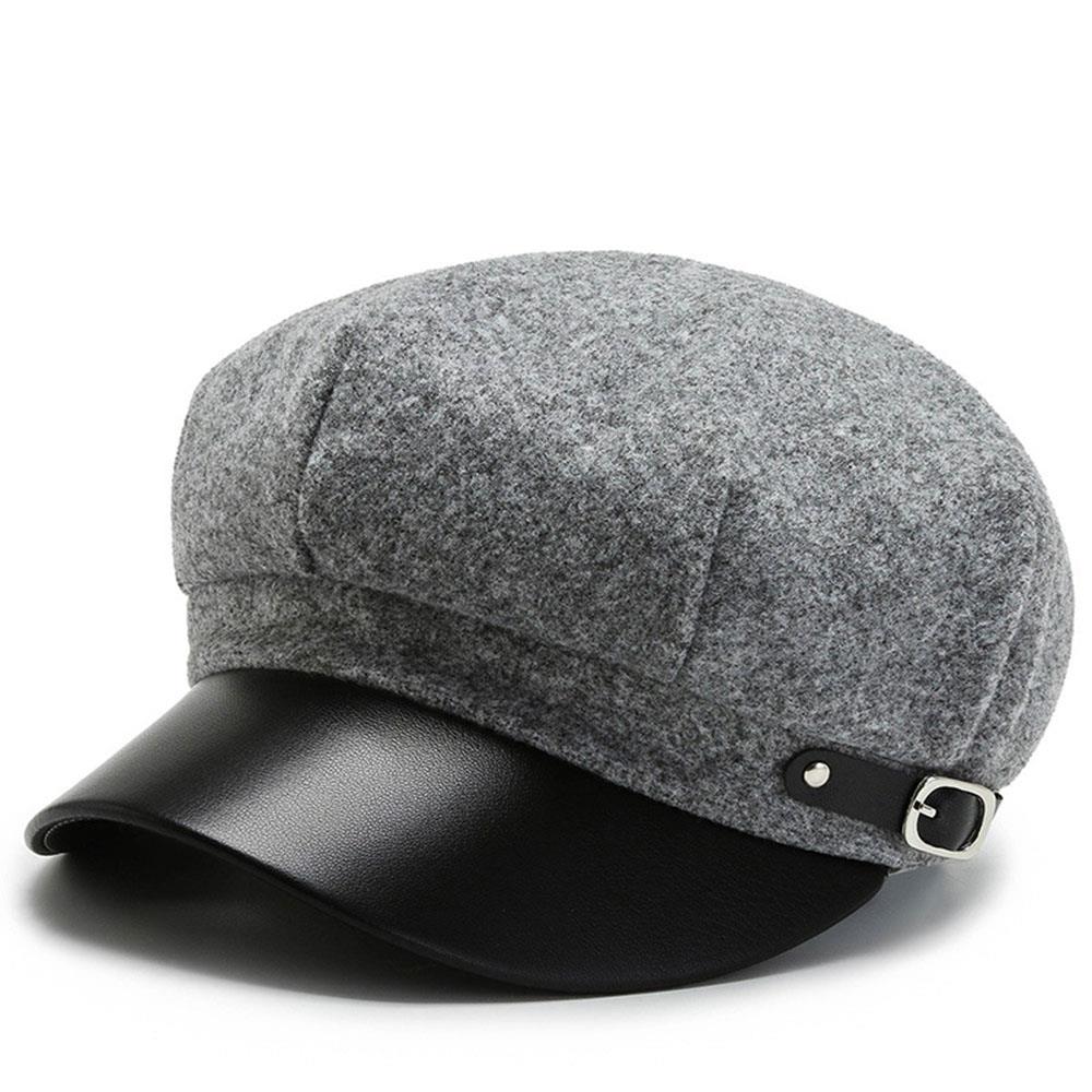 Autumn Winter Beret Hat For Women Solid Color Octagonal Cap Adjustable Buckle Wool Berets Warm Women Artist Painter Caps