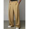 Pantaloni Casual da Uomo a Vita Alta Gamba Larga con Dettaglio Bottone Pantaloni Kaki