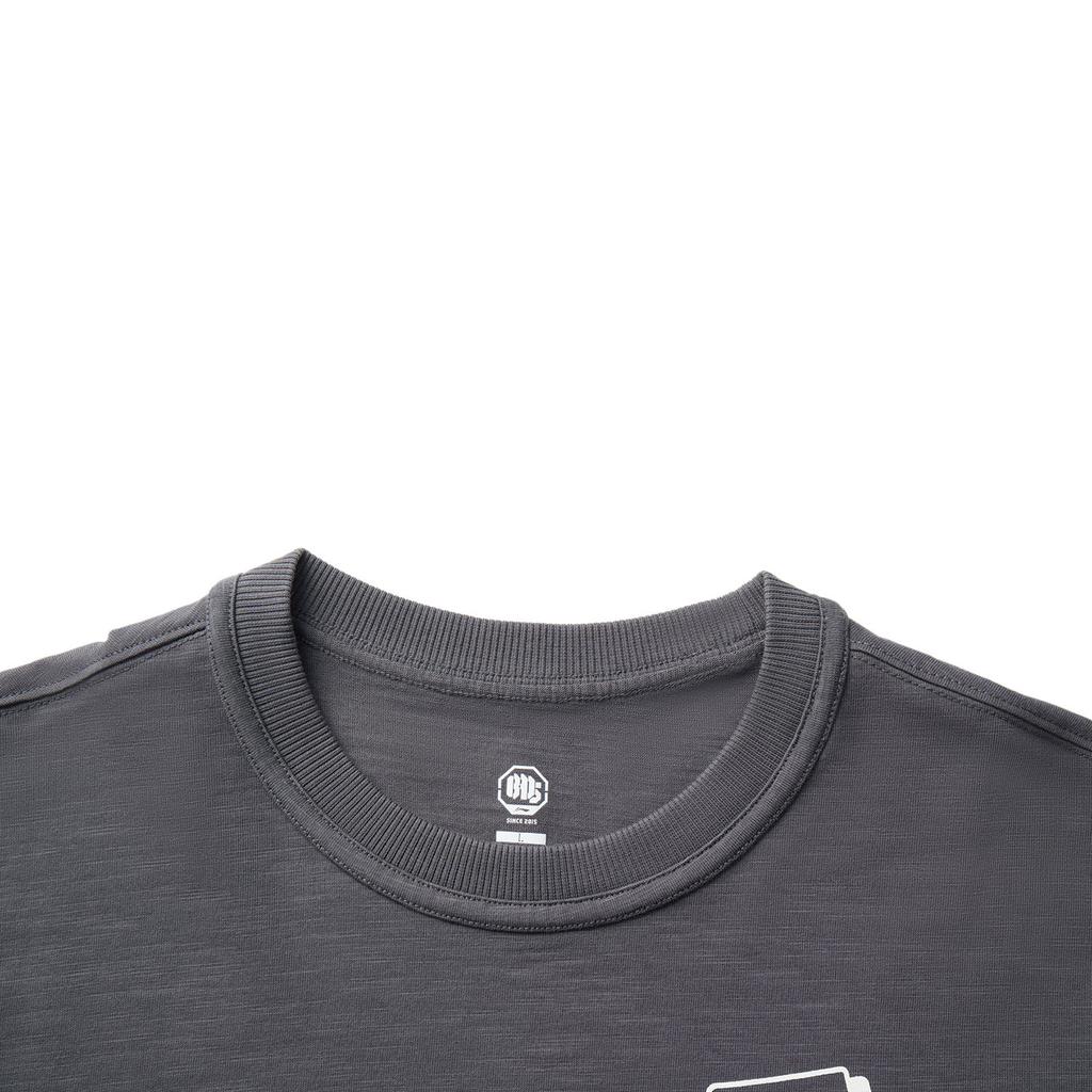 Li Ning Basketball Series Letter Round Neck Breathable Versatile Loose Short Sleeve T-Shirt Men T-Shirt Black Pine-Grey AHSVB75-2