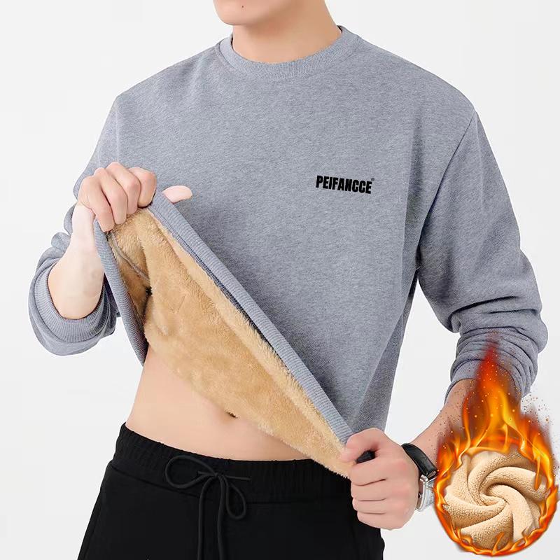 Men s Trendy Fleece-Lined Lambswool Hoodie - Warm, Thick, Loose-Fit Winter Pullover 4XL 170-190 kg
