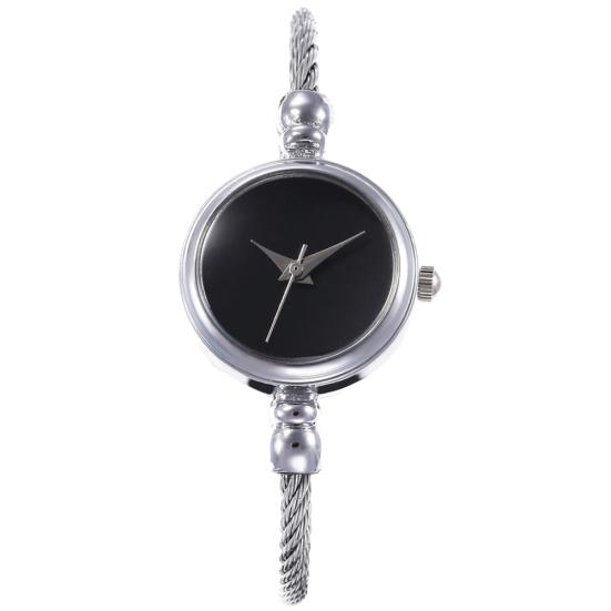 Fashion Women No Scale Round Dial Alloy Wire Band Bangle Quartz Wrist Watch
