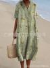 New Loose Casual Comfortable V-neck Digital Printing Pleated Large Version Dress
