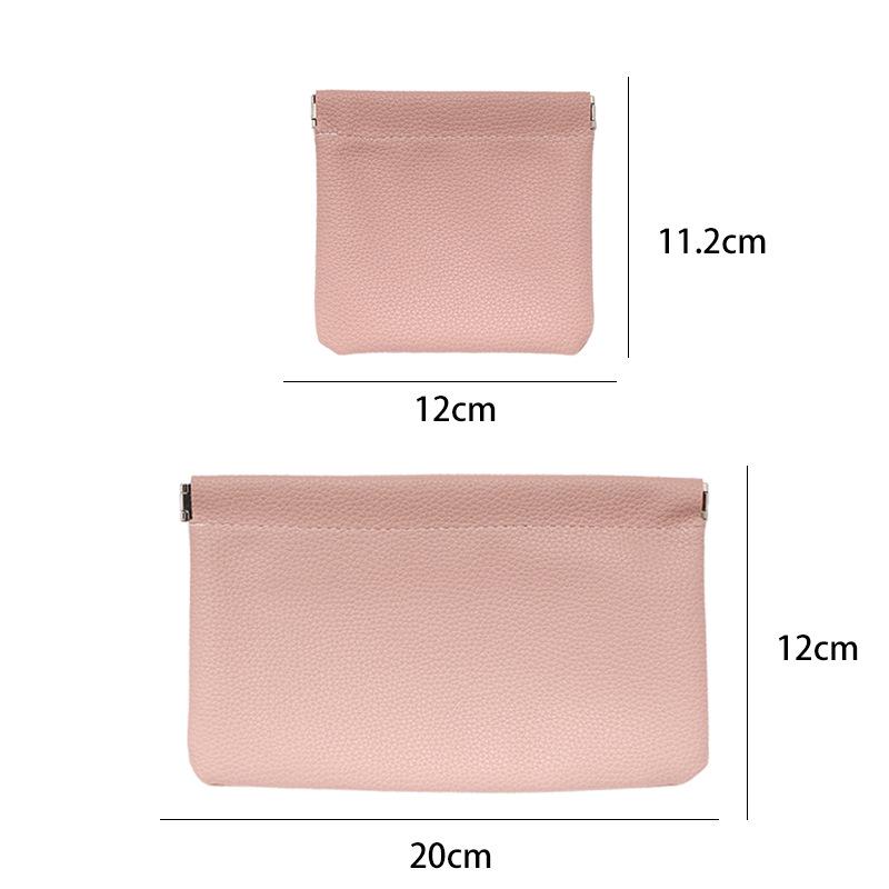 Women's Simple Solid Color Lychee Pattern Snap-Closure Coin Purse & Lipstick Bag
