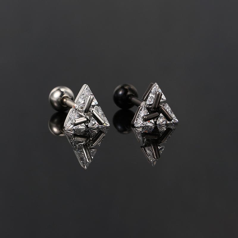Fashionable And Creative Triangle Inlaid Zircon Earrings Suitable For Men And Women Cool Hip-hop Punk Style Jewelry Gifts
