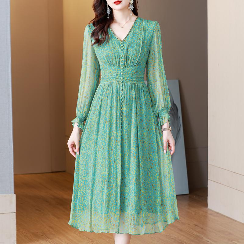 Green Print Floral Maxi Dress for